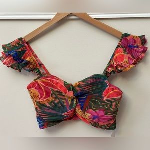 NWT Women’s Tropical Print Crop Top With Ruffle Straps